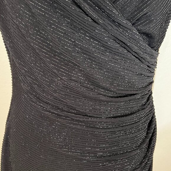 Lauren Ralph Lauren Black Ruched Metallic Sheath Dress Size 12 V-Neck Cocktail - Picture 3 of 11